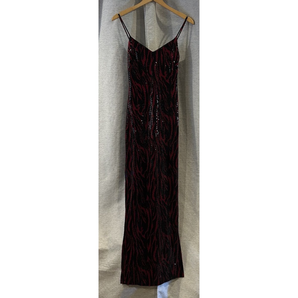 VTG 90's Y2K Cache Red Sequins Flame Side‎ Slit Dress Sz 4